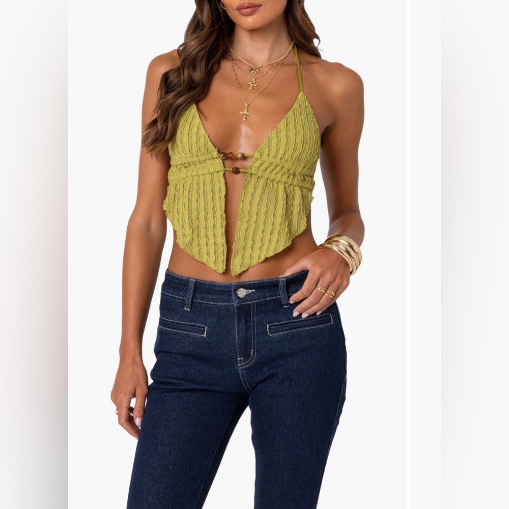 Edikted Anaya open back halter top green size XS